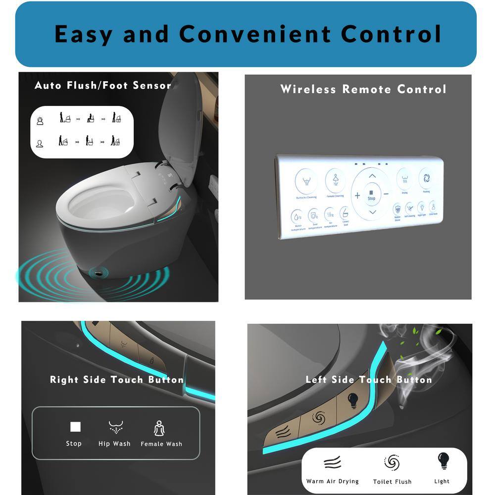 Pink Smart Bidet Toilet with Foot Sensor, LED Display & Warm Water