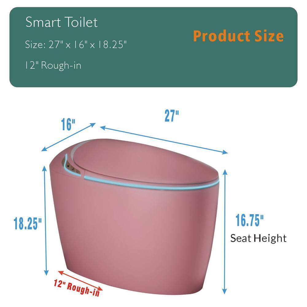 WELLFOR Pink LED Display Bidet Toilet with Auto Functions and Foot Sensor - 1.28 GPF