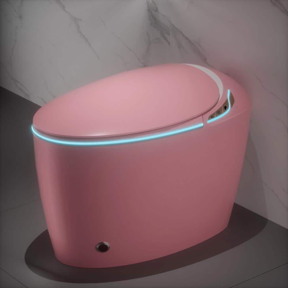 WELLFOR Pink LED Display Bidet Toilet with Auto Functions and Foot Sensor - 1.28 GPF