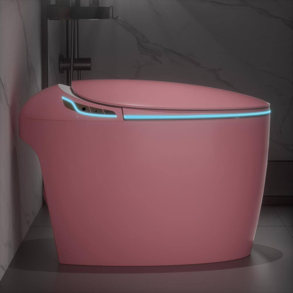 WELLFOR Pink LED Display Bidet Toilet with Auto Functions and Foot Sensor - 1.28 GPF