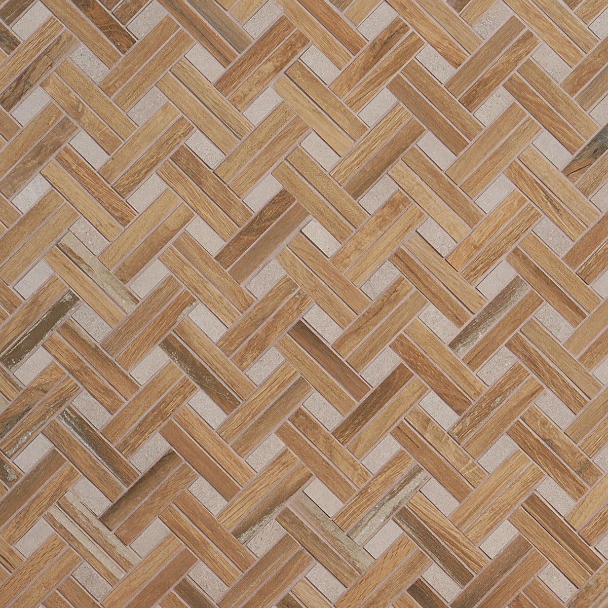 Eternal Birch Brown Basketweave Herringbone Matte Porcelain Mosaic Tile