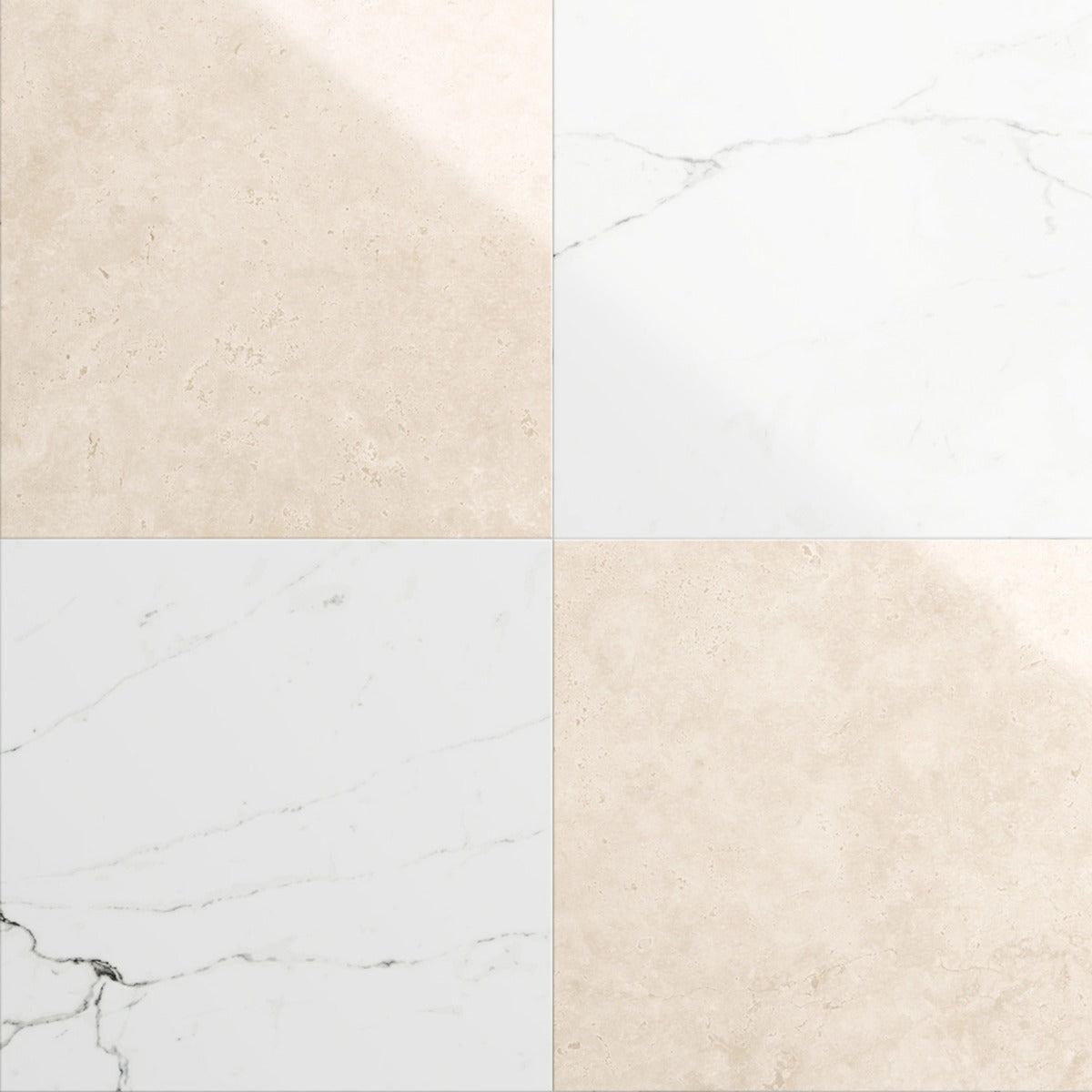 Fortunato Calacatta and Marfil 12x12 Polished Porcelain Checkerboard Tile