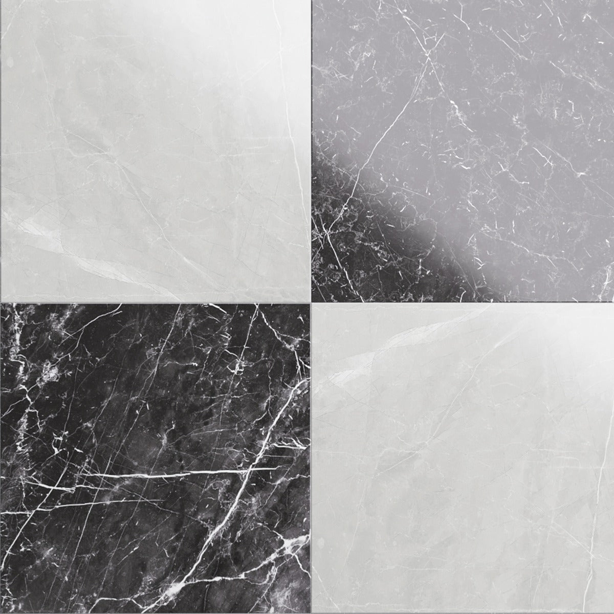 Fortunato Amani Gray and Nero Marquina Black 12x12 Polished Porcelain Checkerboard Tile