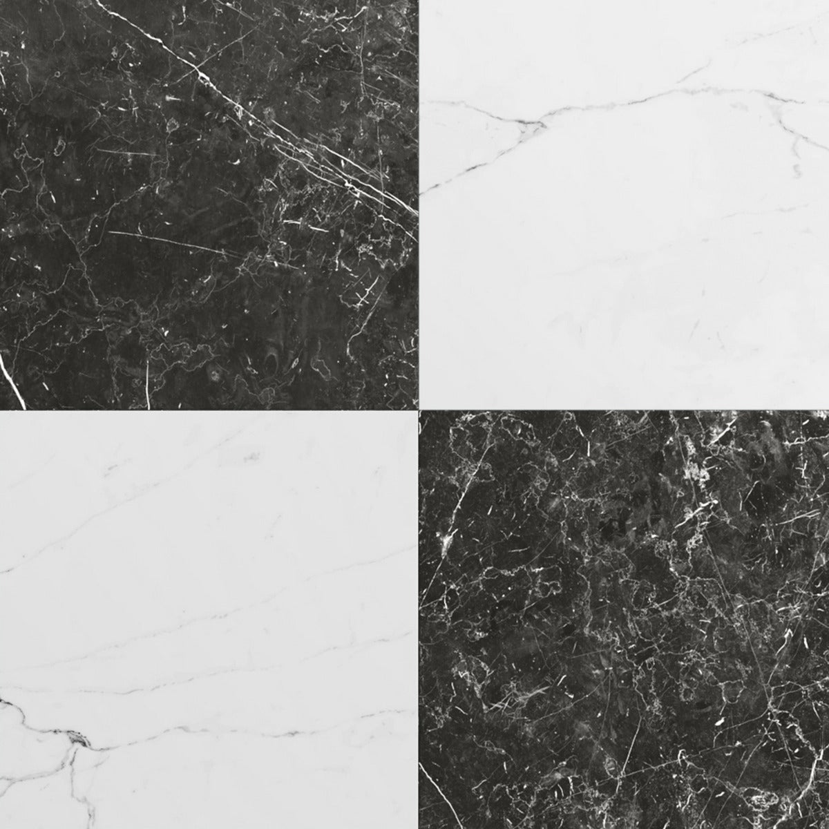 Fortunato Calacatta and Nero Marquina 12x12 Matte Porcelain Checkerboard Tile