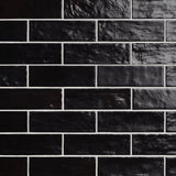 Montauk Jet Black 2x8 Mixed Finish Ceramic Subway Tile - Lux Tile