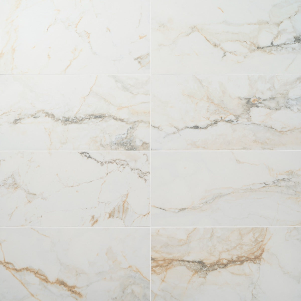 Lux Tile Calacatta Macchia White Gold 12x24 Marble Look Matte Porcelain Tile