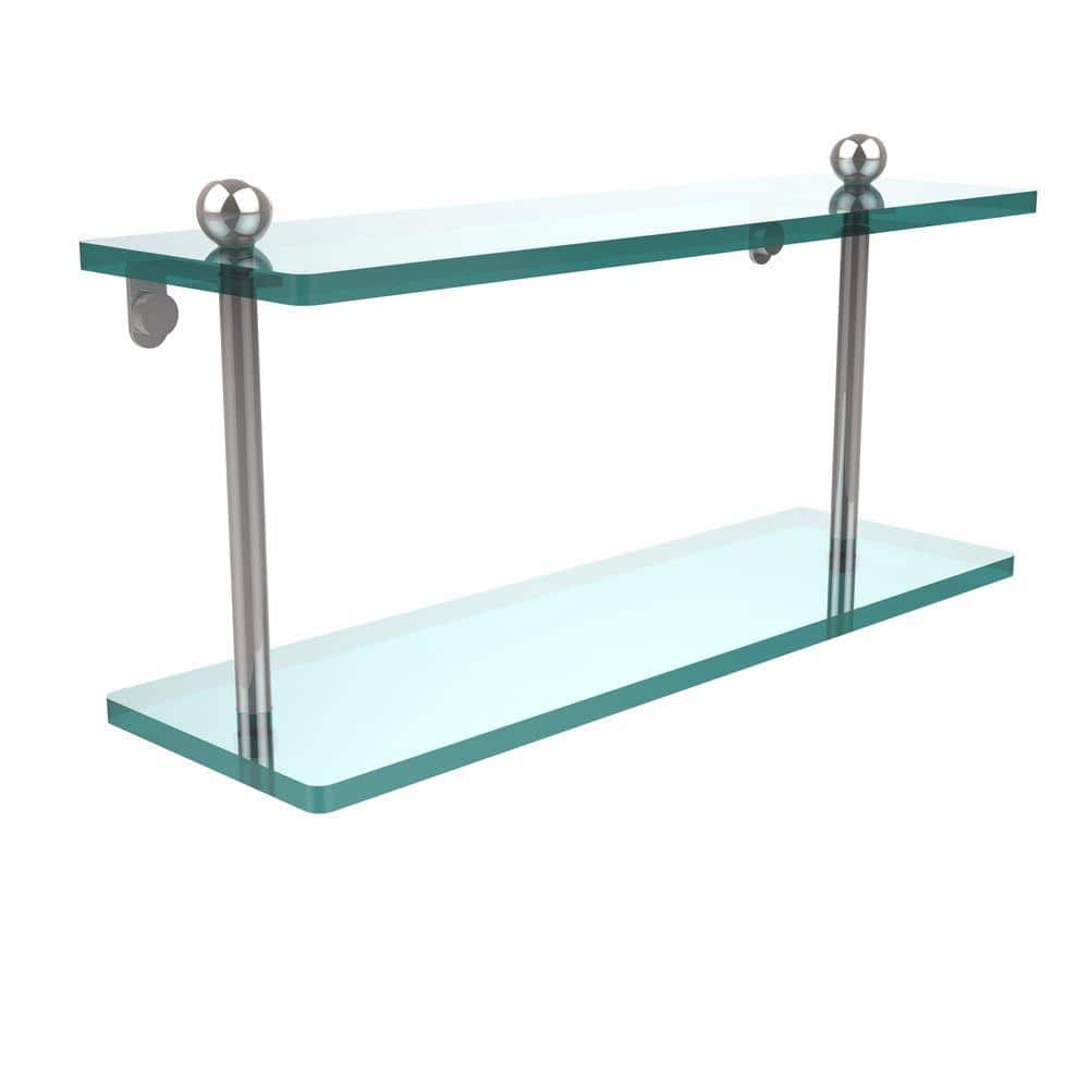 Allied Brass 16 in. L x 8 in. H x 5 in. W 2-Tier Clear Glass Bathroom Shelf in Polished Chrome