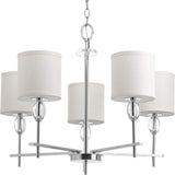 Progress Lighting Status Collection 5-Light Polished Chrome Off-White Textured Linen Shade Coastal Chandelier Light
