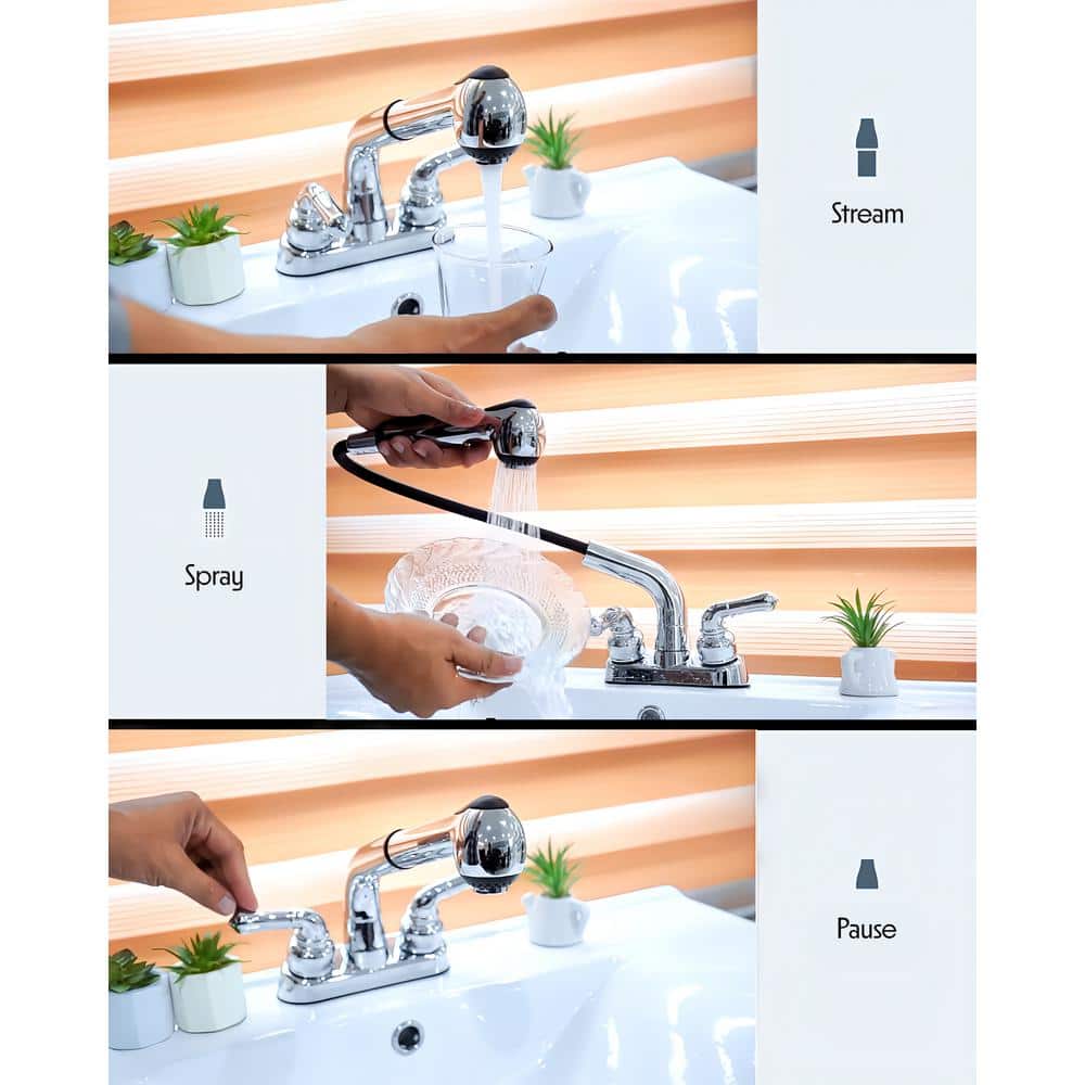 WASSERMAN FAUCETS Dual Handle Pull out Sprayer Laundry Utility Faucet with Washerless Cartridge in Chrome