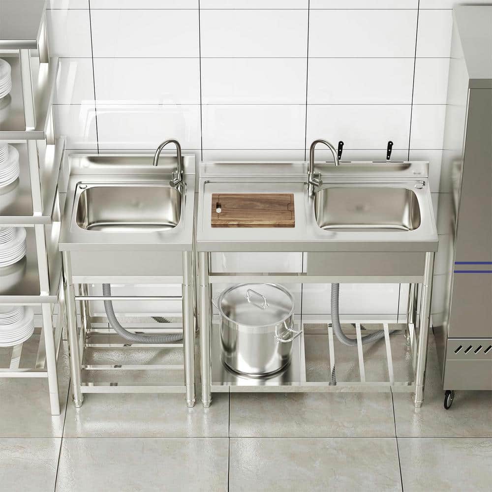 HOMEIBRO 39 in. Free Standing Commercial Restaurant Kitchen Sink, Utility Sink with Workbench and Storage Shelve