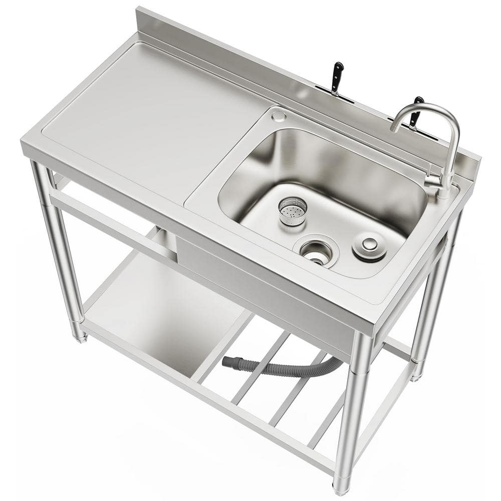 HOMEIBRO 39-inch Freestanding Commercial Utility Sink with Workbench & Storage