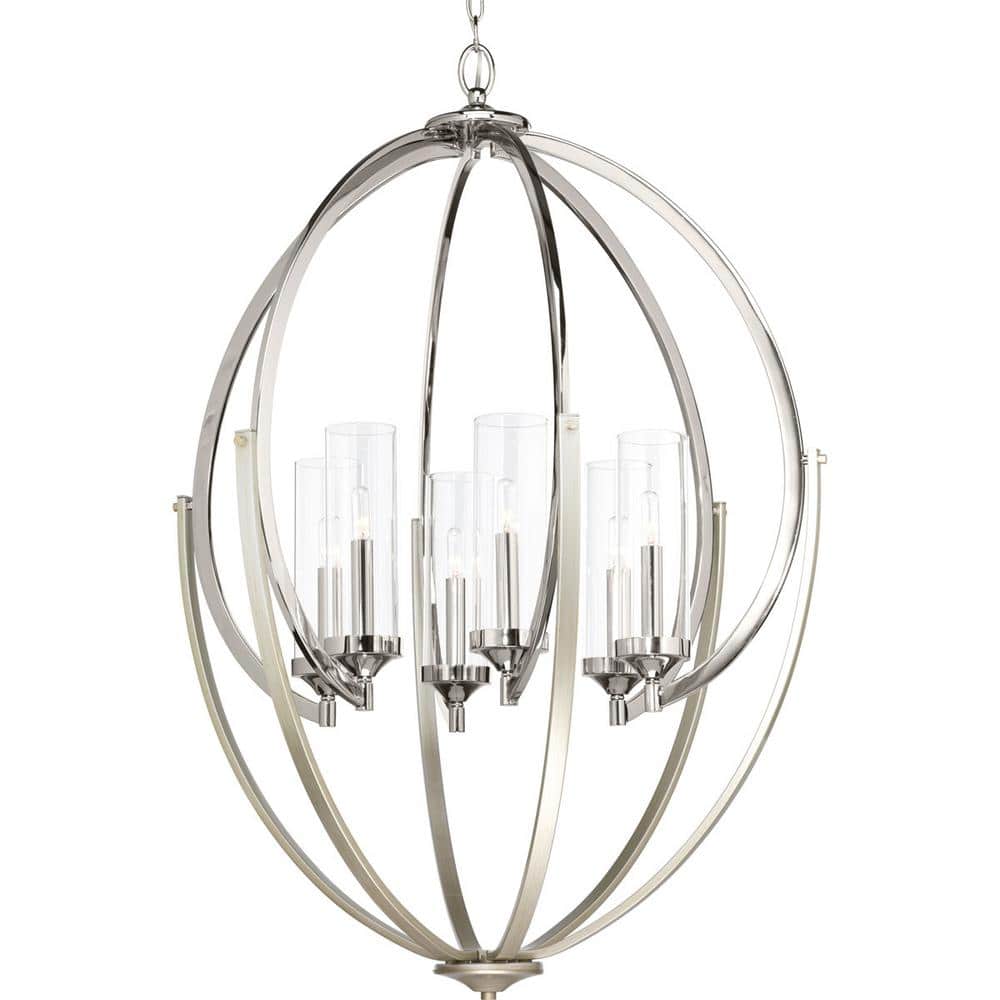 Progress Lighting Evoke Collection 6-Light Polished Nickel Clear Glass Luxe Chandelier Light
