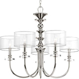 Progress Lighting Marche Collection 5-Light Polished Nickel Grey Mylar Shade Luxe Chandelier Light