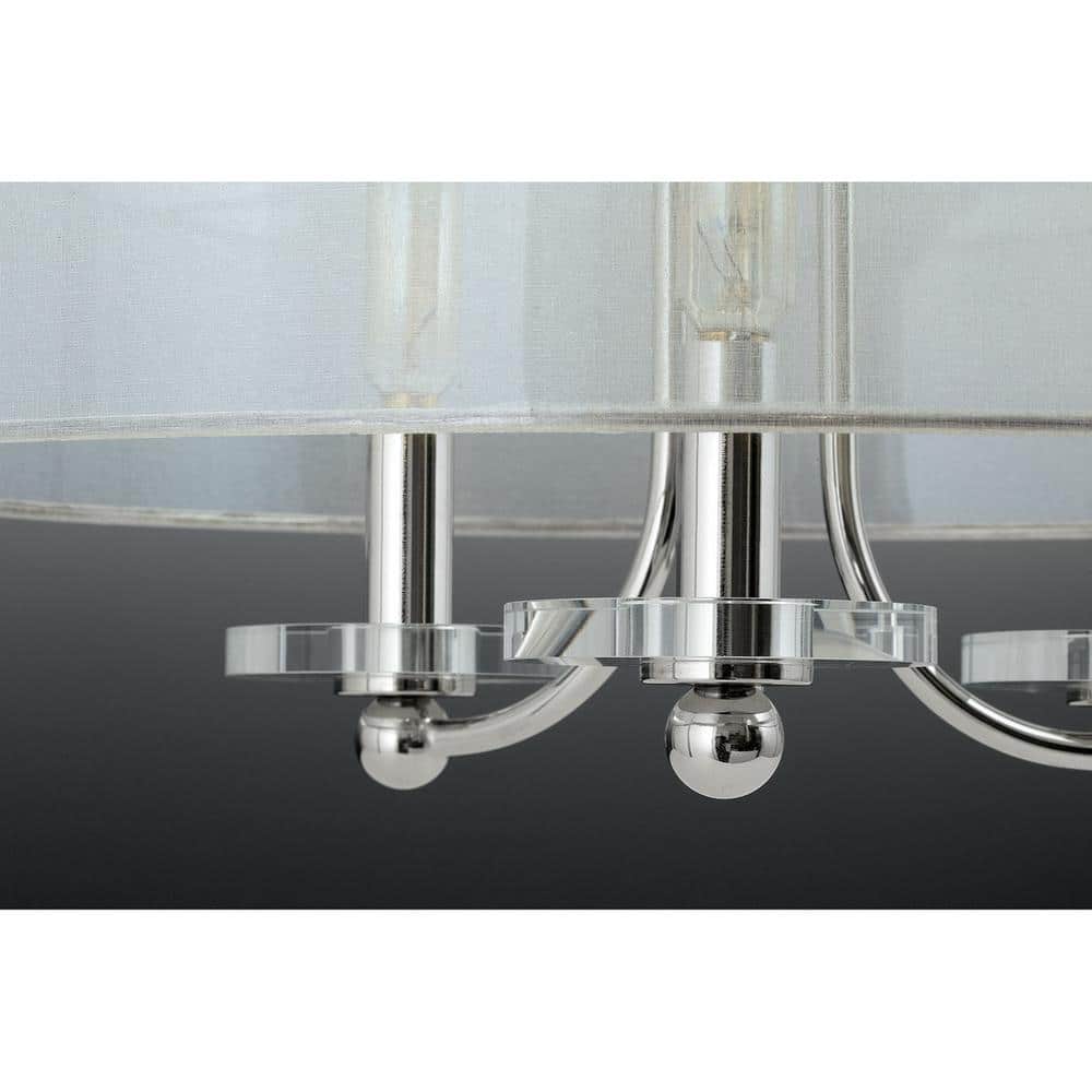 Progress Lighting Marche Collection 5-Light Polished Nickel Grey Mylar Shade Luxe Chandelier Light