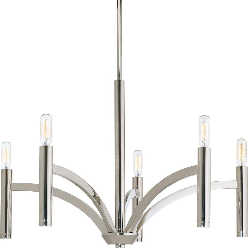 Progress Lighting Draper Collection 5-Light Polished Nickel Luxe Chandelier Light