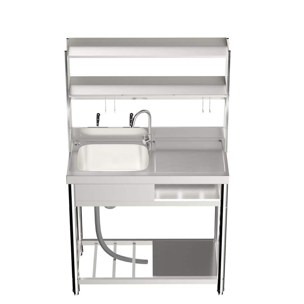 HOMEIBRO 39.4" Freestanding Laundry Utility Sink in Polished Silver