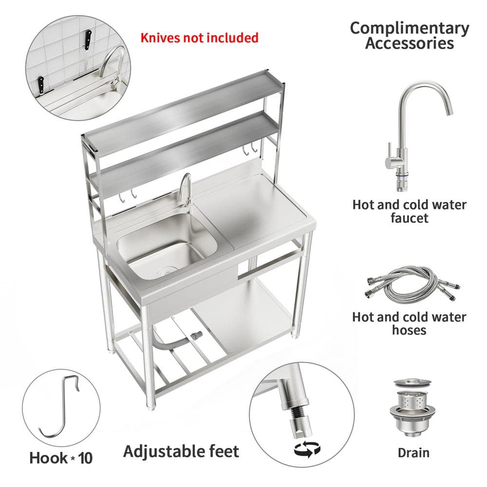 HOMEIBRO 39.4" Freestanding Laundry Utility Sink in Polished Silver