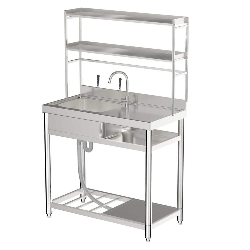 HOMEIBRO 39.4" Freestanding Laundry Utility Sink in Polished Silver