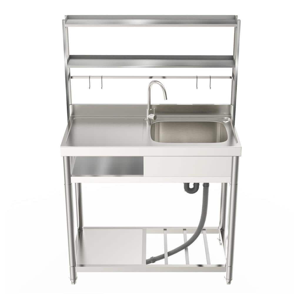 HOMEIBRO 39.4 in. Freestanding Stainless Steel Laundry Utility Sink with Right Bowl