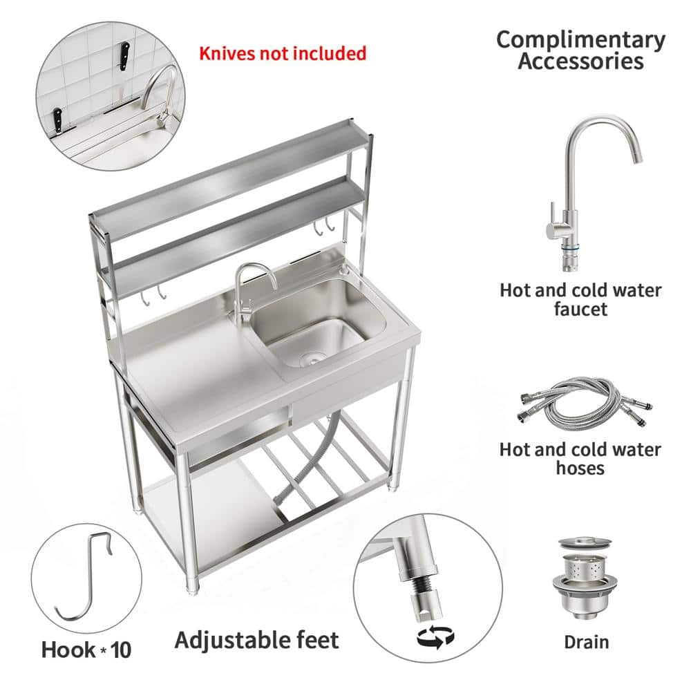 HOMEIBRO 39.4 in. Freestanding Stainless Steel Laundry Utility Sink with Right Bowl