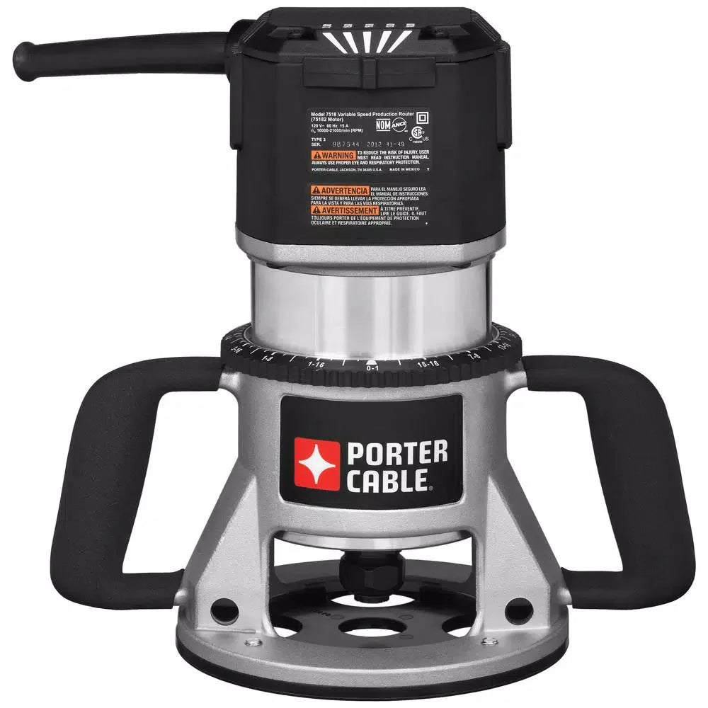 PORTER‑CABLE 7518 15‑Amp Corded 3-1/4 HP 5‑Speed Fixed‑Base Router