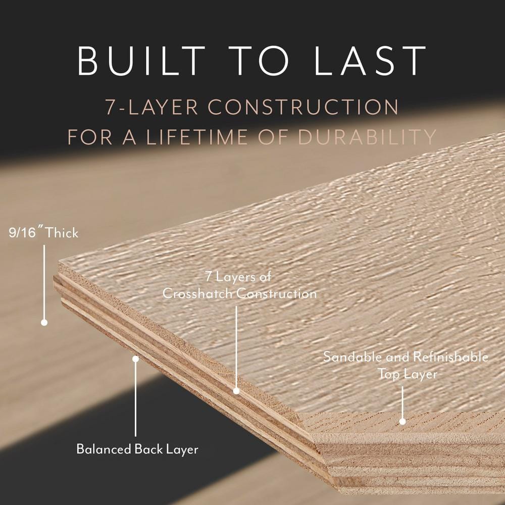 ASPEN FLOORING Portside White Oak 9/16 in. T x 8.66 in. W Tongue and Groove Wire Brushed Engineered Hardwood Flooring (31.25 sqft/case)