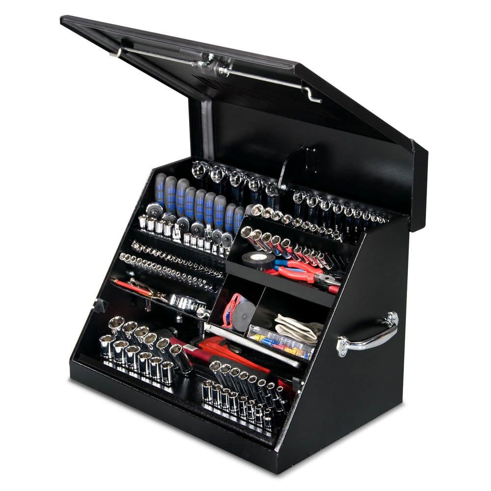 Montezuma 27 in. W x 18 in. D Portable Triangle Top Tool Chest for Sockets, Wrenches and Screwdrivers in Black Powder Coat