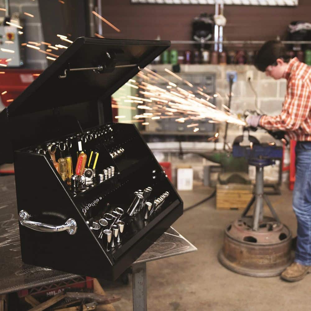 Montezuma 23 in. W x 14 in. D Portable Triangle Top Tool Chest for Sockets, Wrenches and Screwdrivers in Black Powder Coat