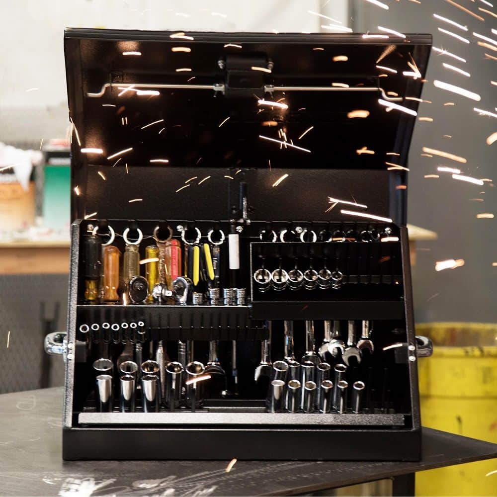 Montezuma 23 in. W x 14 in. D Portable Triangle Top Tool Chest for Sockets, Wrenches and Screwdrivers in Black Powder Coat