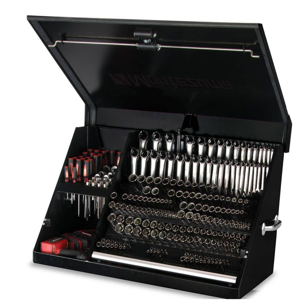 Montezuma 37 in. W x 18 in. D Portable Triangle Top Tool Chest for Sockets, Wrenches and Screwdrivers in Black Powder Coat