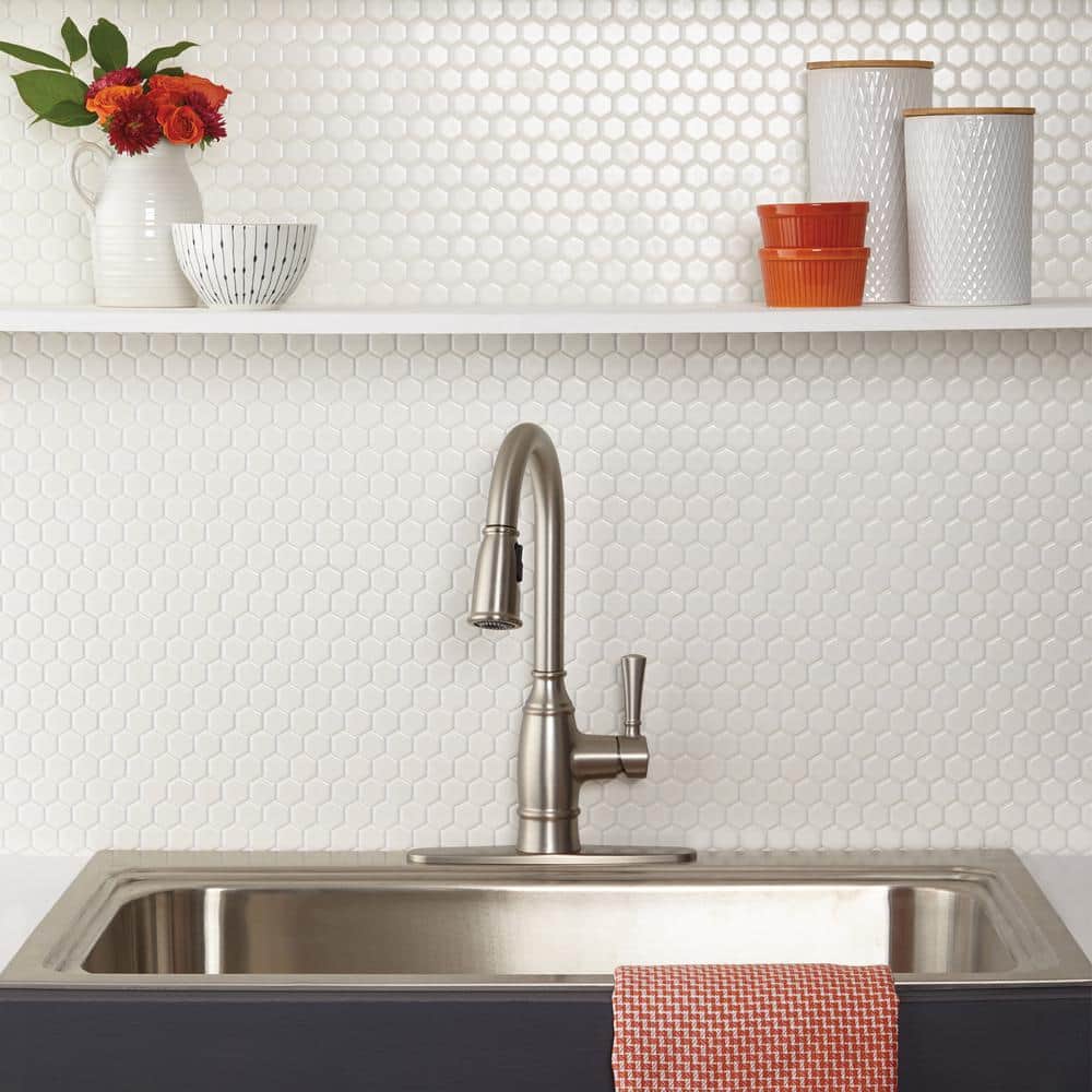 Daltile Premier Accents Powder White Hexagon 10 in. x 12 in. x 4 mm Porcelain Mosaic Floor and Wall Tile (0.84 sq. ft. / piece)