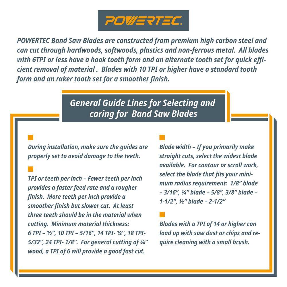 POWERTEC 70-1/2 in. x 1/4 in. x 6 TPI Band Saw Blade