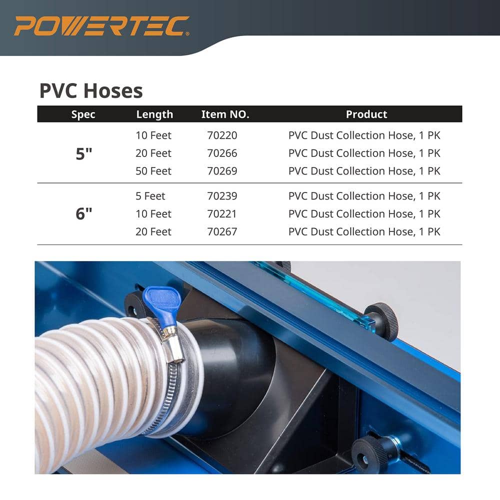 ‎POWERTEC 4 in. x 20 ft. Flexible PVC Dust Collection Hose, Clear Color