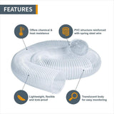 ‎POWERTEC 4 in. x 20 ft. Flexible PVC Dust Collection Hose, Clear Color