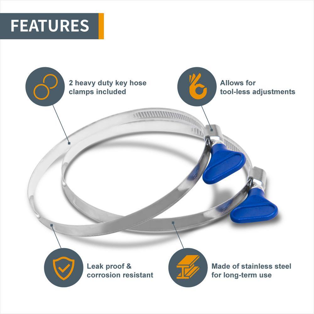 ‎POWERTEC 4 in. x 20 ft. Flexible PVC Dust Collection Hose with 2 Key Hose Clamps, Clear Color