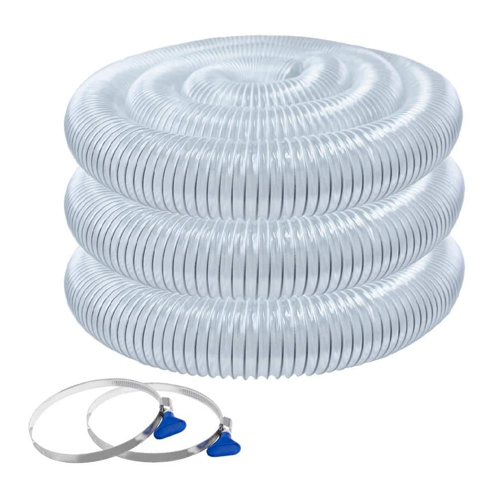 ‎POWERTEC 4 in. x 20 ft. Flexible PVC Dust Collection Hose with 2 Key Hose Clamps, Clear Color