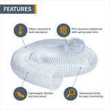 ‎POWERTEC 4 in. x 20 ft. Flexible PVC Dust Collection Hose with 2 Key Hose Clamps, Clear Color