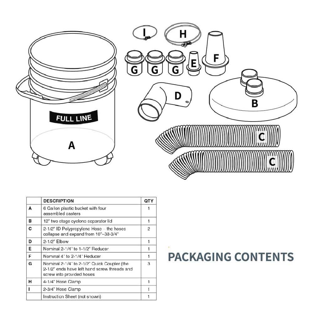 POWERTEC Cyclone Dust Collector and Separator Kit with Clear 6 Gal. Dust Bucket, Hoses, Reducers, Couplers and Hose Clamps