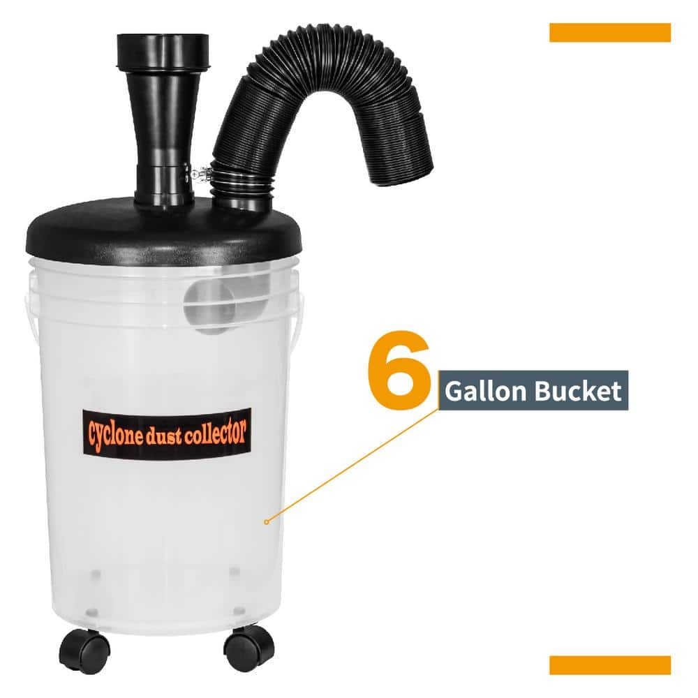 POWERTEC Cyclone Dust Collector and Separator Kit with Clear 6 Gal. Dust Bucket, Hoses, Reducers, Couplers and Hose Clamps
