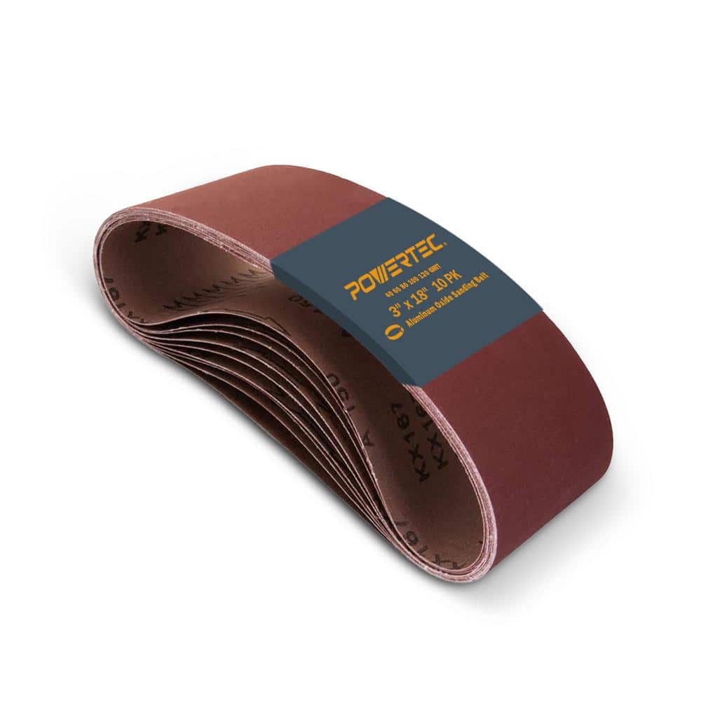 POWERTEC 3 in. x 18 in. 40/60/80/100/120-Grits Aluminum Oxide Sanding Belt Assortment for Portable Belt Sander (10-Pack)