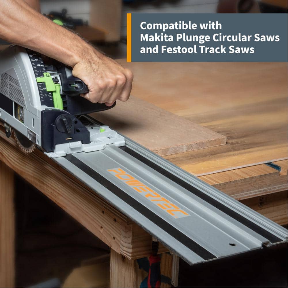 POWERTEC 110 in. Track Saw Guide Rail Kit for Makita or Festool, 2x55 in. Guide Rails with Protective Bag and Rail Connectors