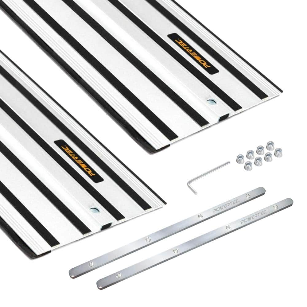 POWERTEC 110 in. Aluminum Guide Rail Joining Set Compatible with DeWalt Track Saws, (2) Guided Rails and (1) Guide Rail Connector