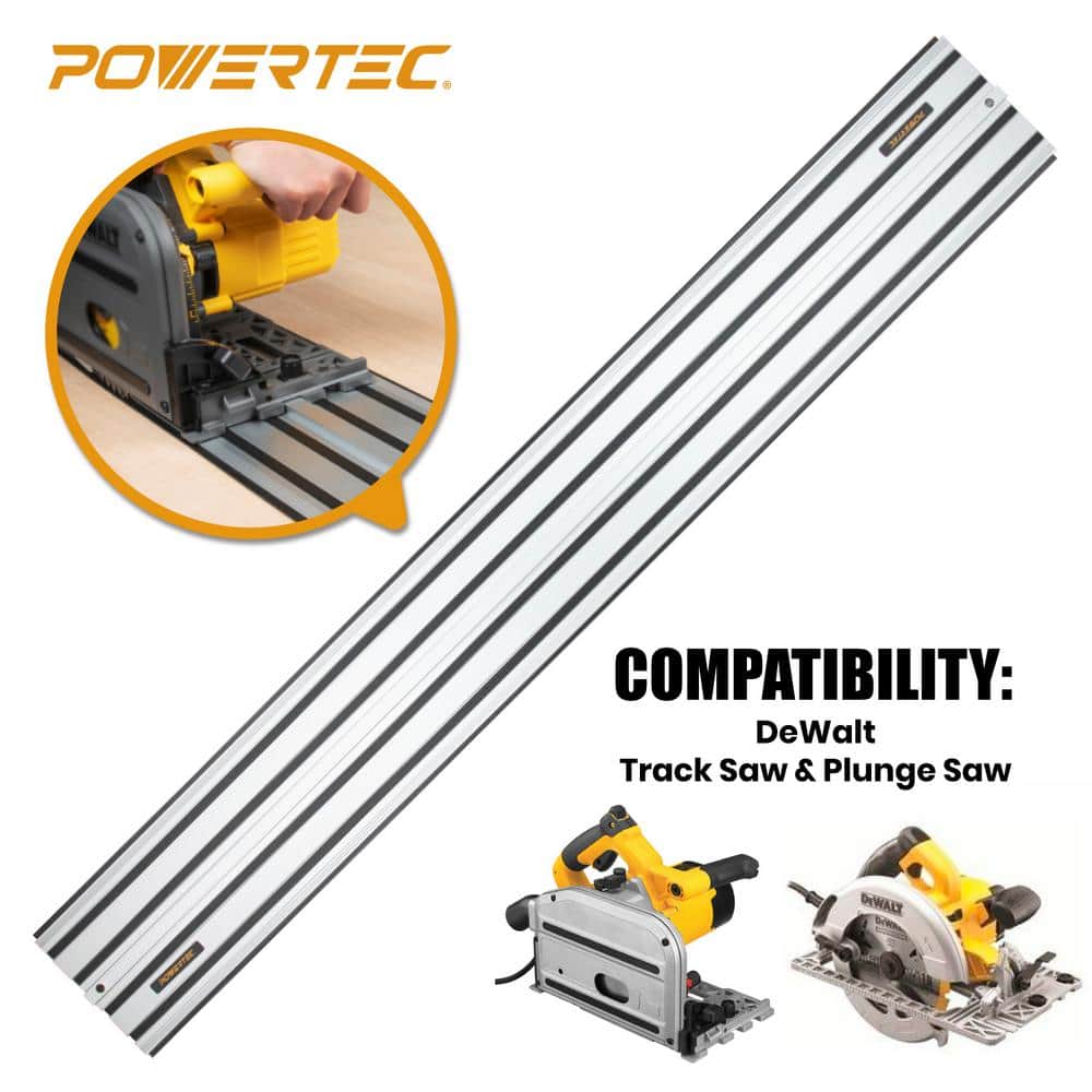 POWERTEC 110 in. Aluminum Guide Rail Joining Set Compatible with DeWalt Track Saws, (2) Guided Rails and (1) Guide Rail Connector