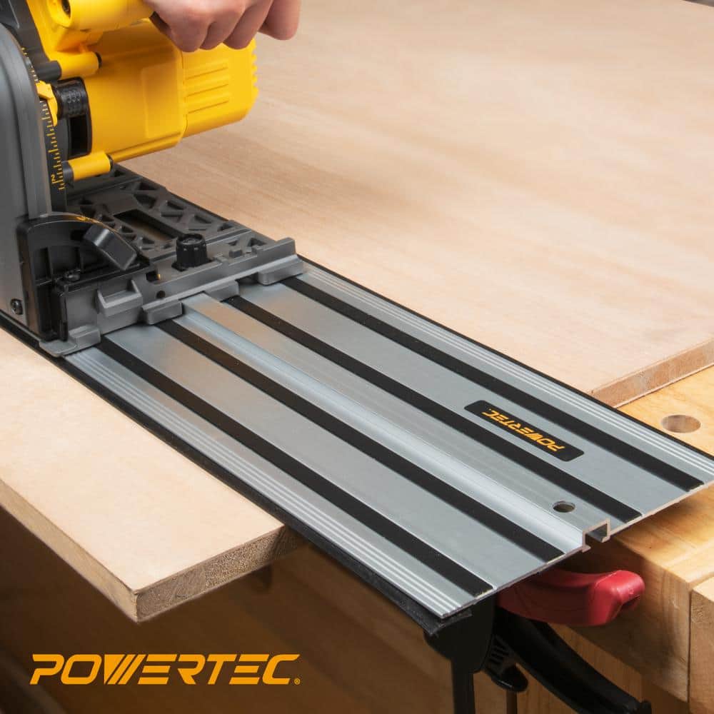 POWERTEC 110 in. Aluminum Guide Rail Joining Set Compatible with DeWalt Track Saws, (2) Guided Rails and (1) Guide Rail Connector
