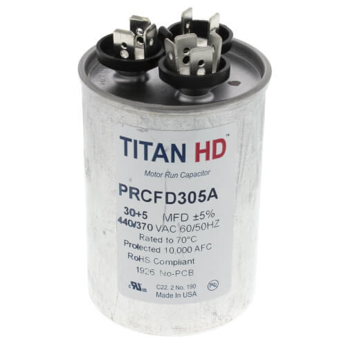 Titan HD PRCFD305A capacitor - front view (Product Type: Capacitor; Voltage: 440/370V)
