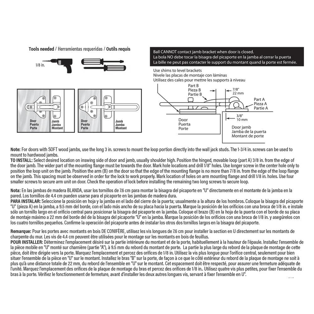 3-7/8 in. Hinged Bar Lock High Security Door Guard, Diecast Zinc, Satin Nickel Plated Finish