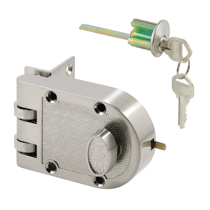 Prime-Line Diecast Brass Night Latch and Locking Cylinder, Satin Nickel Finish, U 10817