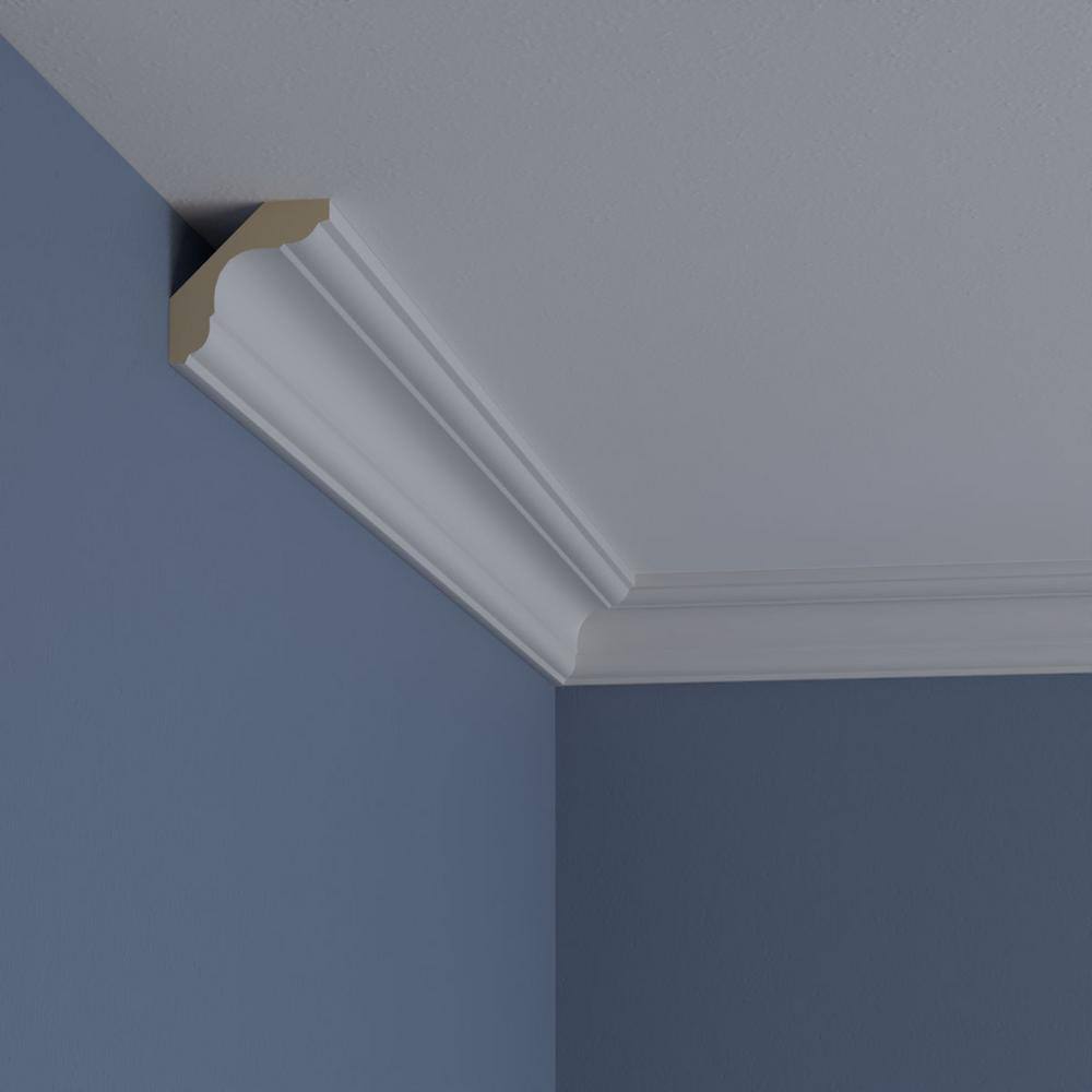 Ekena Millwork 2-1/4 in. D x 2-1/4 in. W x 94-1/2 in. L Polyurethane Jefferson Traditional Smooth Crown Moulding 12-Pack