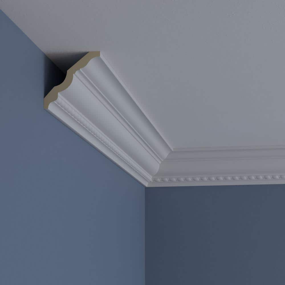 Ekena Millwork 3 in. D x 3 in. W x 94-1/2 in. L Polyurethane Crendon Bead and Barrel Crown Moulding 12-Pack