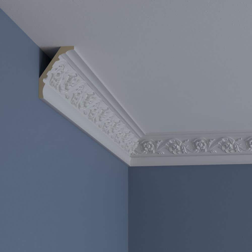 Ekena Millwork 2-1/8 in. x 3-1/8 in. x 94-1/2 in. Polyurethane Floral Crown Moulding